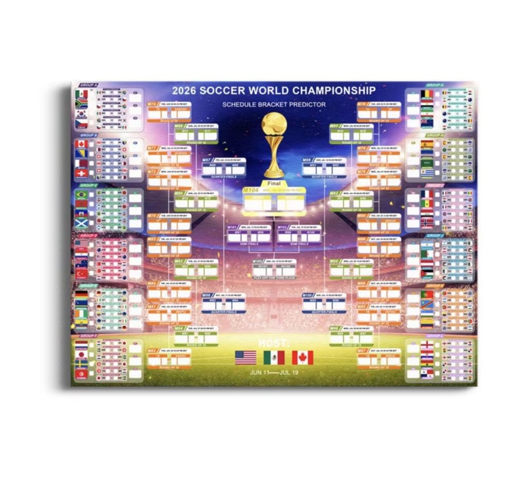 Need a 2026 world cup poster that doubles as an interactive schedule chart for your sports store?